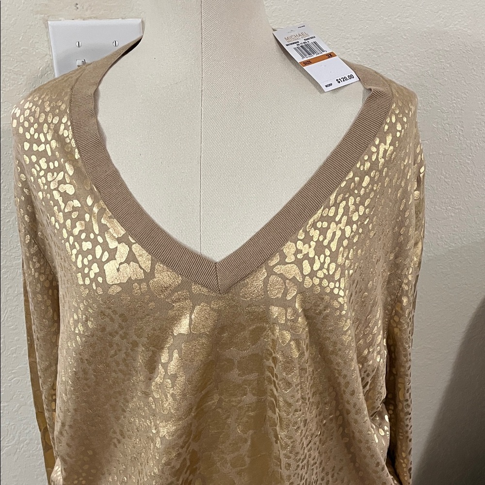 Michael Kors Khaki and Gold Knit Top